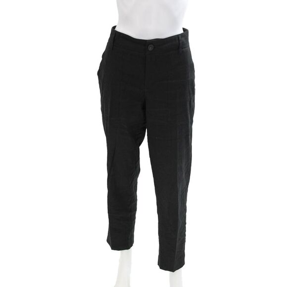Vince Pants - Vince Womens Linen Blend High Waisted Buttoned Tapered Dress Pants Black Size 6